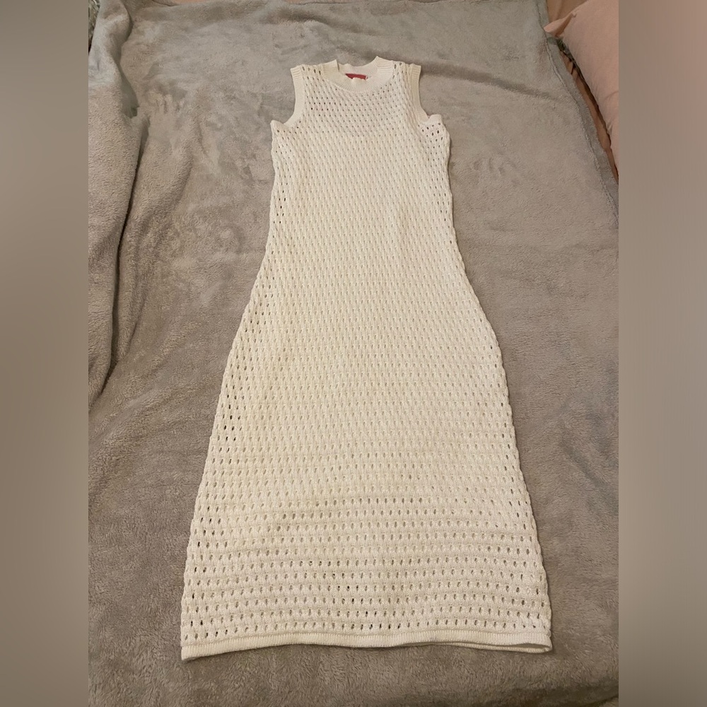 Vintage Kate Spade White Pointelle Knit Sleeveless Maxi Dress with Slip Lining